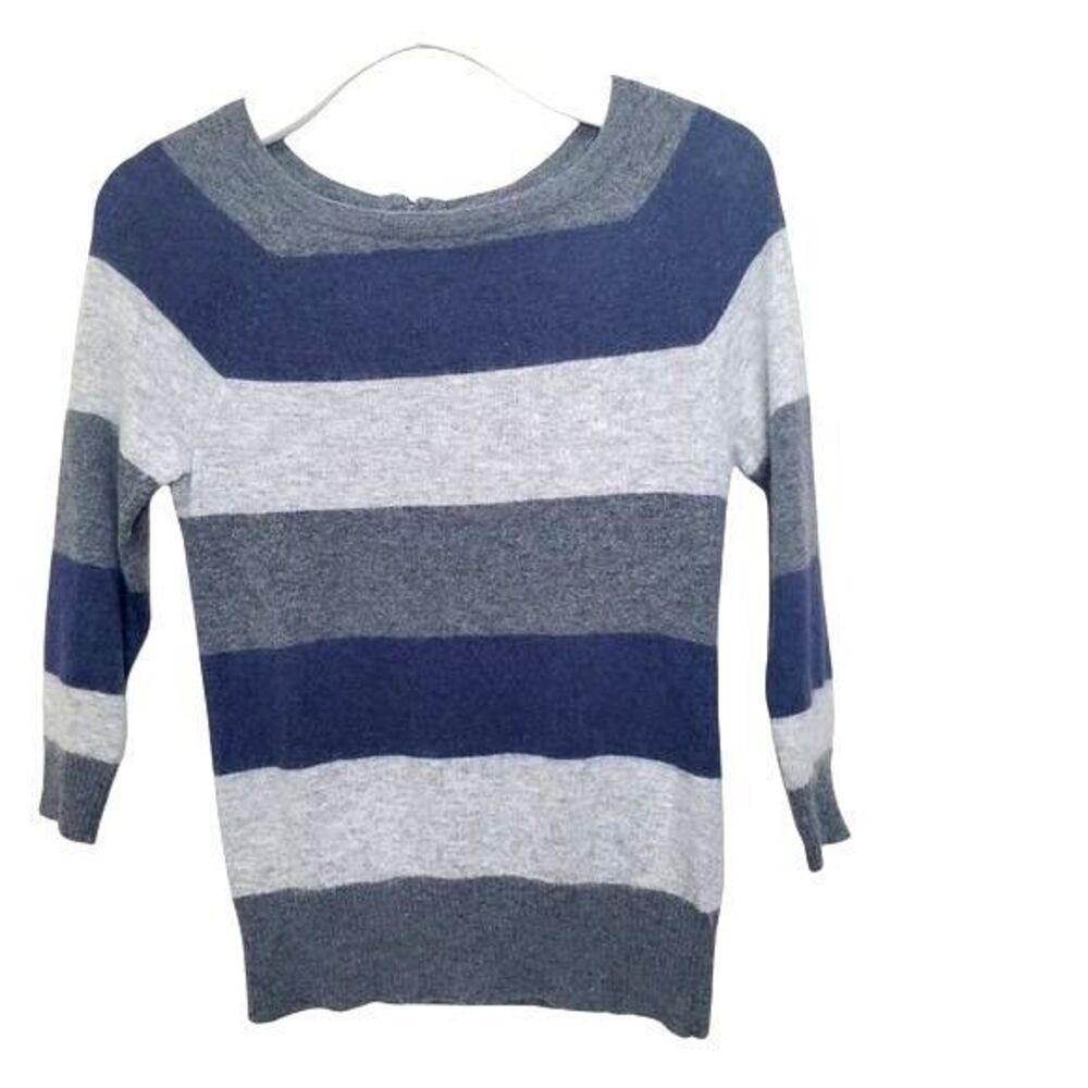 Kenar Striped Angora Blend Sweater Womens‎ XS Navy Gray Color Block Zip Back